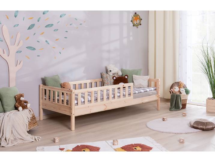 Lit maison massif Lou 90 x 200cm Avec sommier à lattes Beige/Marron/Pin