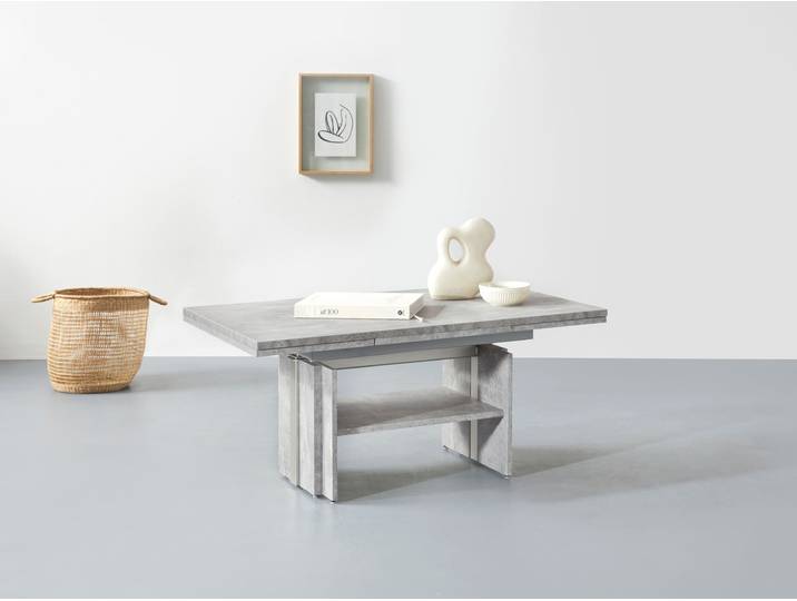 Couchtisch HELA Funktionscouchtisch Henner , grau (betonoptik), B:110cm H:53cm T:68cm, Tische, Couchtisch, höhenverstellbar und ausziehbar
