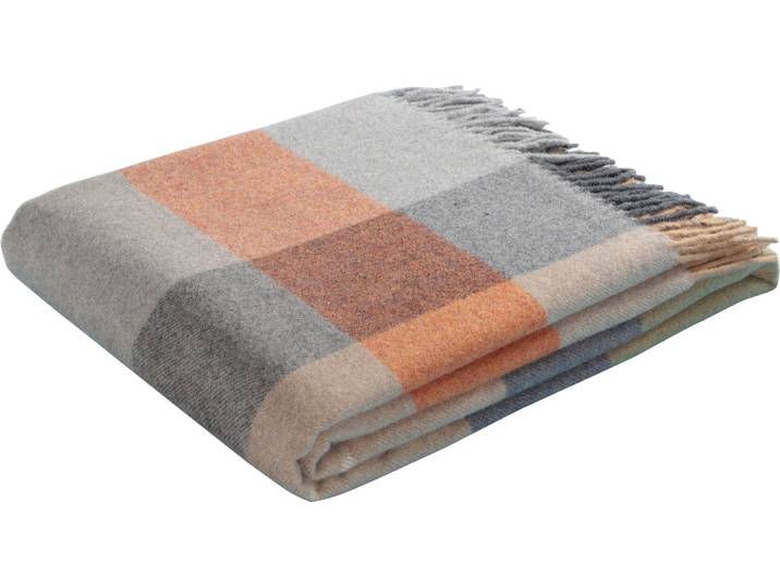 Plaid BIEDERLACK Britta , orange (grau, orange, beige), B:130cm L:170cm, Wolle, Wohndecken, Plaid, im Karo-Look, Kuscheldecke