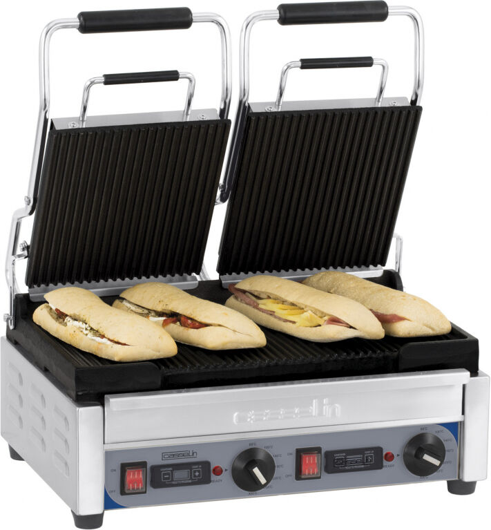 Casselin Piastra Panini Premium Doppia Rigata Rigata con Timer