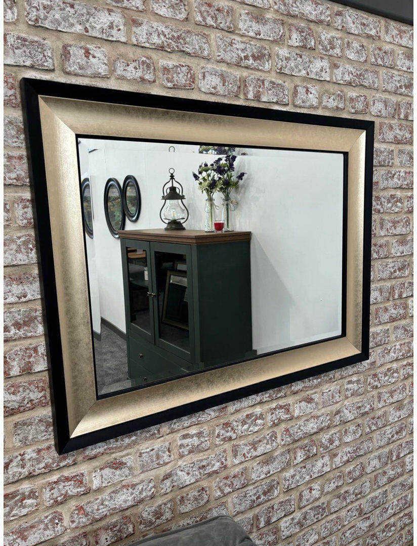 ClassicLiving Karaman Rectangle Leaning and Wall Mirror Set Brushed Black and Gold 106.4cm x 76cm
