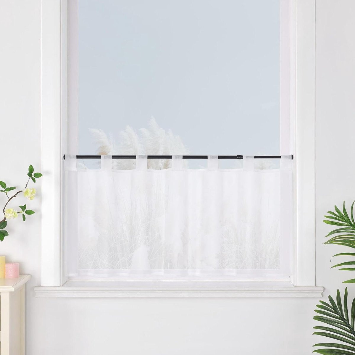 Voile Vitrage Keukengordijn met Lus - Wit - 45 x 90 cm