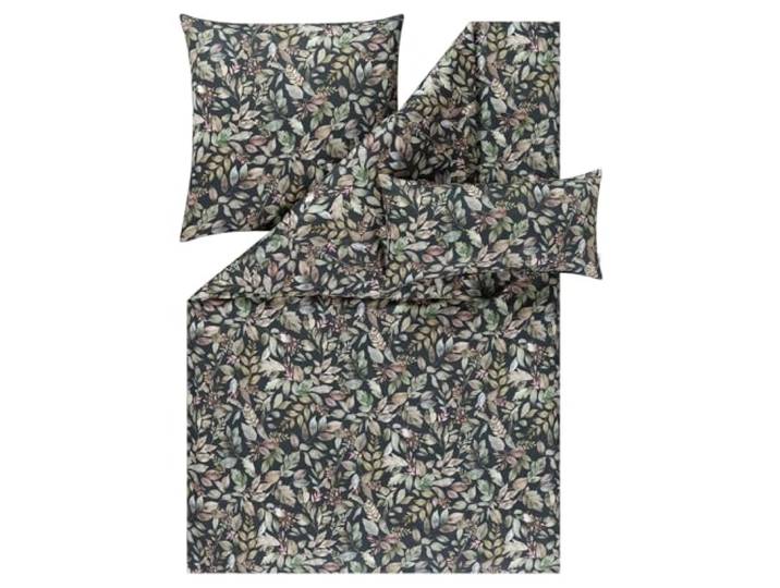 ESTELLA Mako-Satin Bettwäsche 135x200 Nadja anthrazit Blätter grün 7956-920