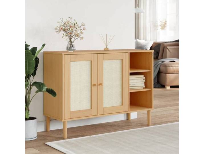 Moderne Buffet bahut pratique - SENJA aspect rotin marron 112x40x80cm bois massif de pin - Commode salon @FR 1535