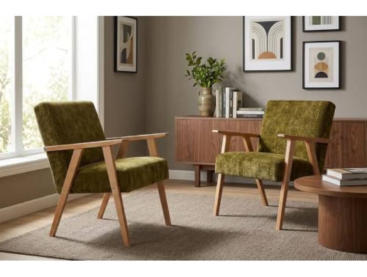 Family Meble 2er-Set Sessel Soler Ramona – 2 Retro-Sessel im Vintage-Stil mit Stoff-Bezug – Grün · 37