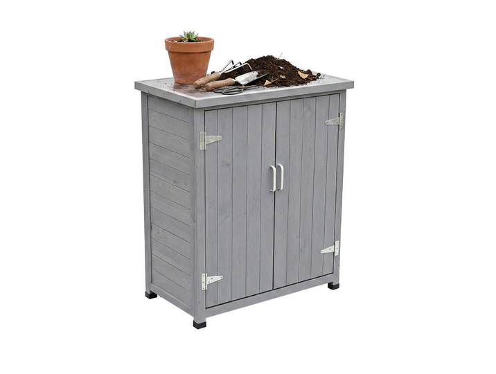 Relaxdays Pflanztisch Grau mit Unterschrank verzinkte Arbeitsplatte, Holz, Metall, 75x90x40 cm, Gartenzubehör, Geräteschuppen