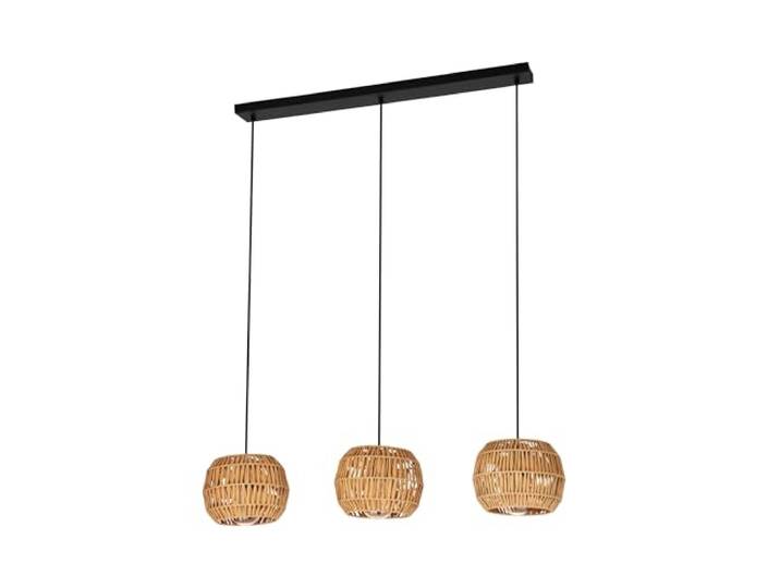 Eglo Suspension luminaire Sheldon\, plafonnier suspendu pour salle à manger à 3 lampes\, lustre bohème\, abat-jour en raphia papier\, douille E27\, 91 cm