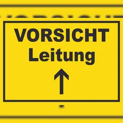 HB-Druck Vorsicht Leitung mit Richtungspfeil oben Aufkleber A9 (37x52mm)