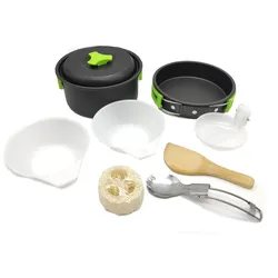 Fit4Blackout Campinggeschirr Outdoor Survival Kochset 9 Teilig Kochgeschirr Tragbar Kochtopf