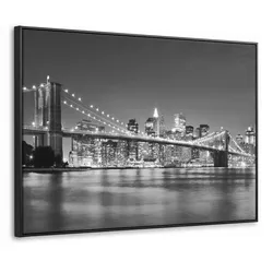 LEINWAND Bilder mit Rahmen - New York - Brücke - Brooklyn - Schwarz und weiß - Architektur - 70x50