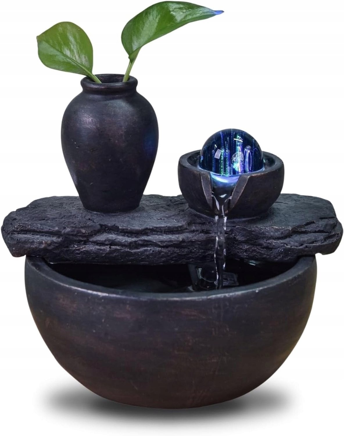 Zen Tafel fontein met LED, waterpartij en draaiende bol