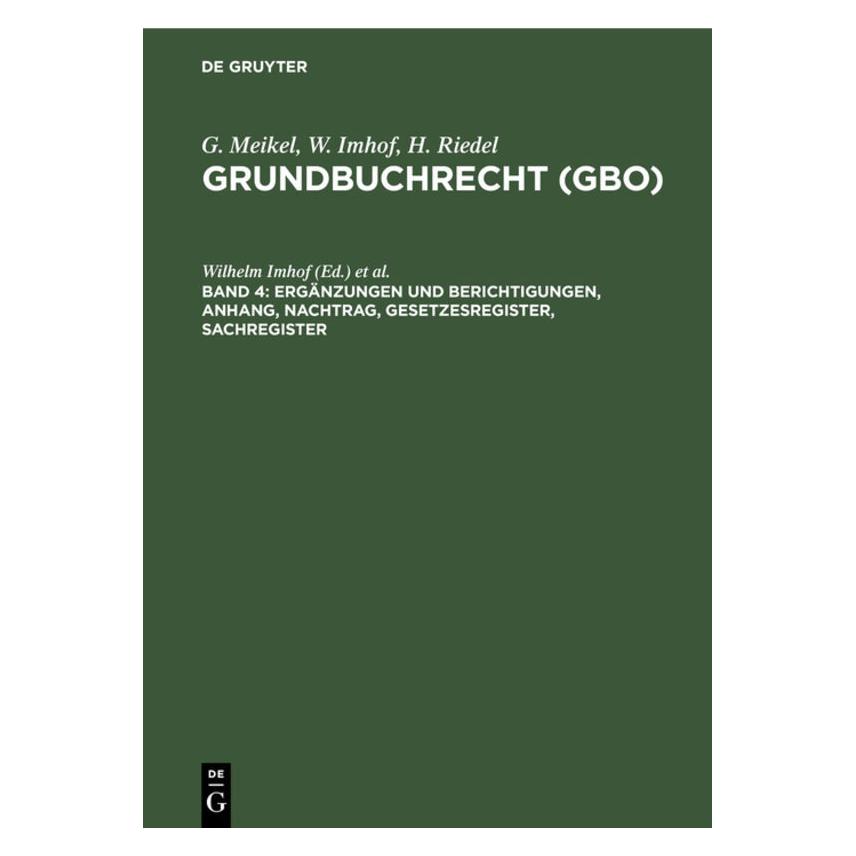 De Gruyter Ergänzungen und Berichtigungen, Anhang (Deutsch, Hardcover, Hermann Riedel, Wilhelm Imhof) (67777777)