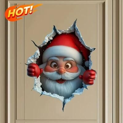 Uplift Treasures 3D Christmas Santa And Reindeer Vinyl Wall Decal b