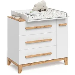VitaliSpa Wickelkommode Malia, Weiss/Artisan, 98 x 98 cm mit Schubladen