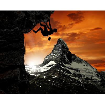 Fototapete PAPERMOON "GEBIRGE-SEE-BERGE WALD HIMMEL MATTERHORN BERGSTEIGER", bunt, B:4,5m L:2,8m, Vlies, Tapeten