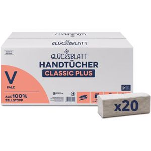 Glücksblatt Papierhandtücher Classic Plus, 4802100, 2-lagig, Zick-Zack-Falz, weiß, Tissue, 25 x 23 cm, 3000 Stück