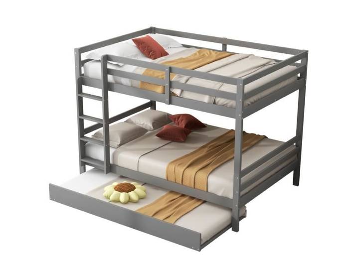 Lit superposé - Enfant - 140x200cm - Bois pin - Lit gigogne - Protection anti-chutes