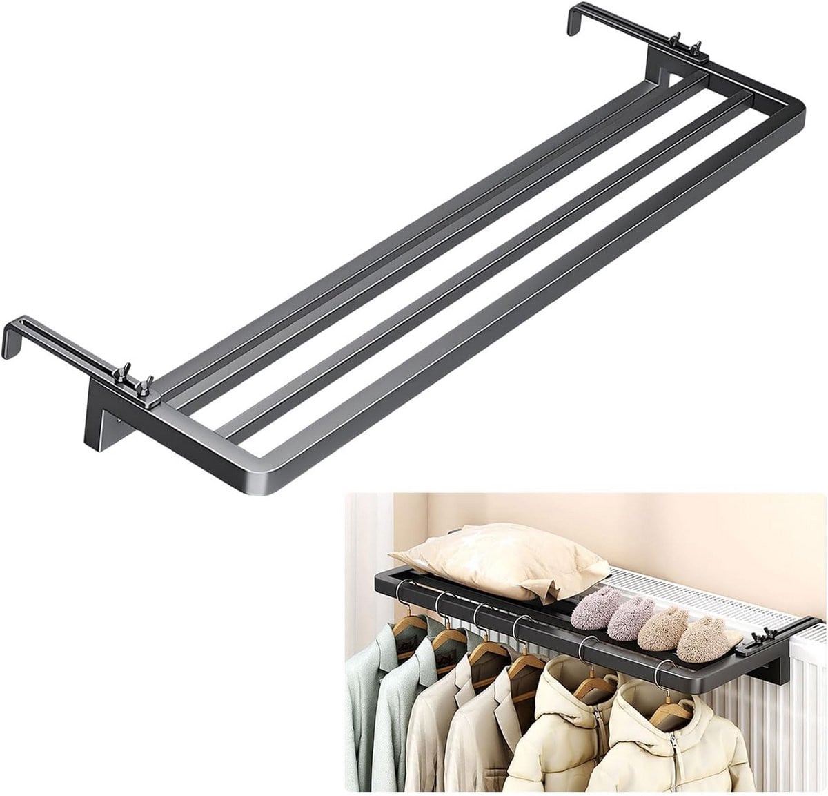 Radiator Droogrek Zwart - Ophangbaar Waskrek voor Kleding - Breedte: 40-80 cm