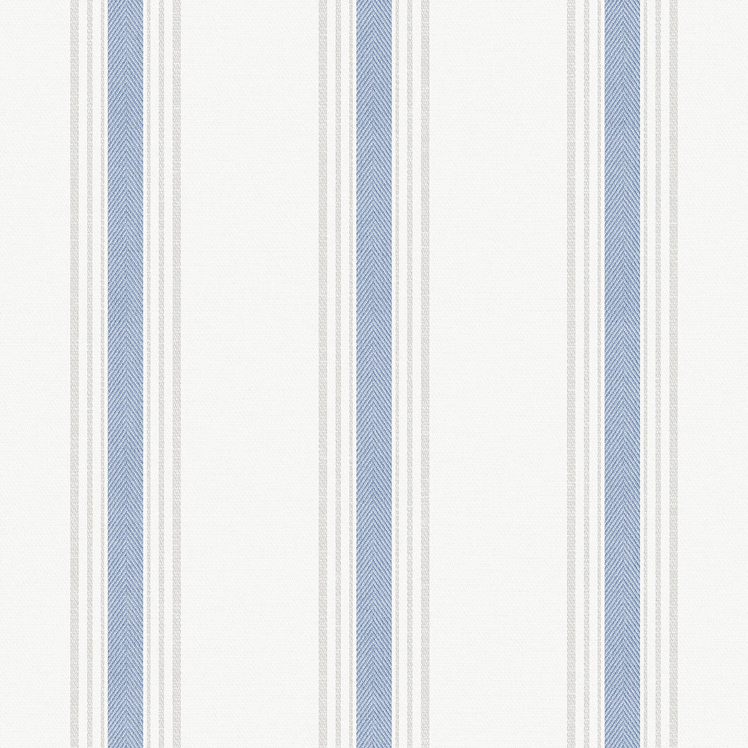 Brambly Cottage Laughlin Stripes Fabric Effect Design 10.05M X 53Cm Matte Wallpaper Roll Blue/Cream 10.05cm L