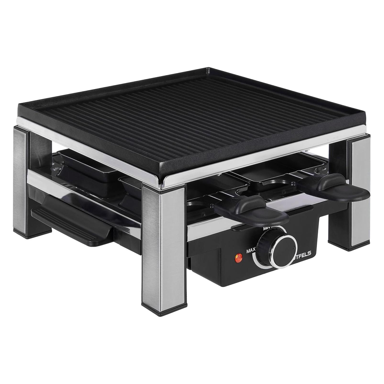 Gutfels 4-Pfännchen-Raclette RACLETTE 4010 Für bis zu 4 Personen Antihaftbeschichtung Wendeplatte S (B09PRNPFPQ)