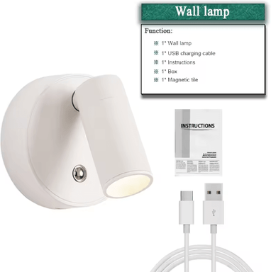Inspire Picks 4PCS Rechargeable Magnetic LED Wall Lights 350 Rotatable Touch Dimmable Bedside Lamps white 1pc