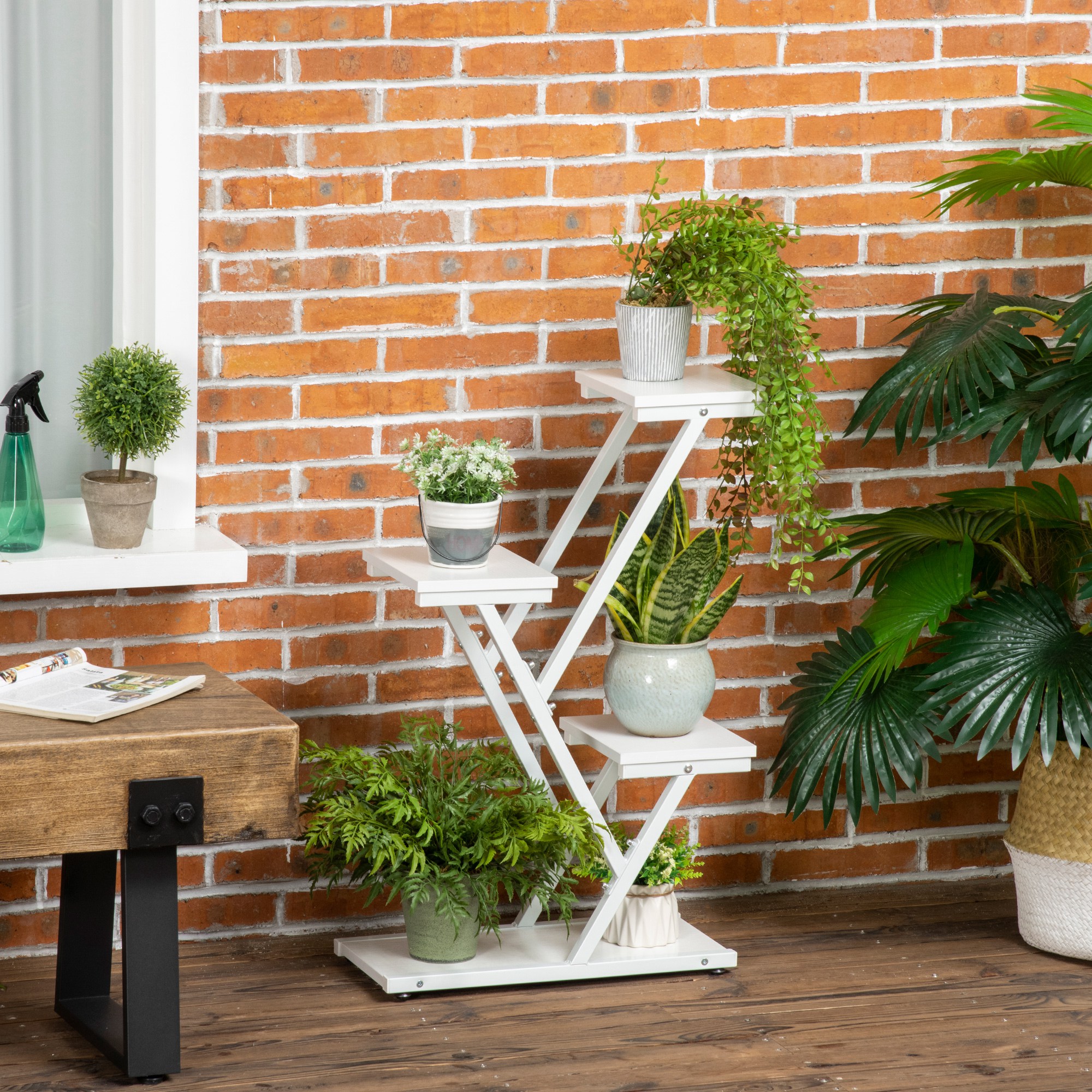 Outsunny Scaletta Portavasi a 4 Livelli per Interni ed Esterni in MDF e Acciaio, 50.5x24x81 cm, Bianco   Aosom Italy