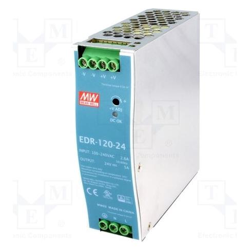 MeanWell AC-DC Industrial DIN rail power supply Output 24V at 5A metal case 120W (EDR-120-24)