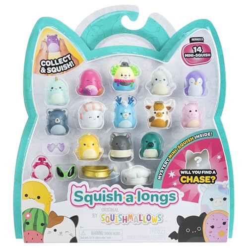 Squish-a-longs 14 Pack Serie 1 Wave 2 - 14 Mini-Squish met accessoires, ringbevestiging en collector's guide