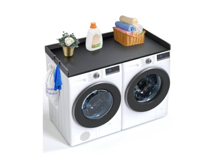 VEVOR Comptoir pour lave-linge et sèche-linge\, 3 panneaux d'épissure\, surface de comptoir en bois\, coussinets antidérapants et résistants à l'eau\, pour organisation et rangement de la buanderie\, noir