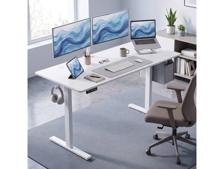 HOMCOM Bureau Électrique Réglable Hauteur Mémoire Blanc