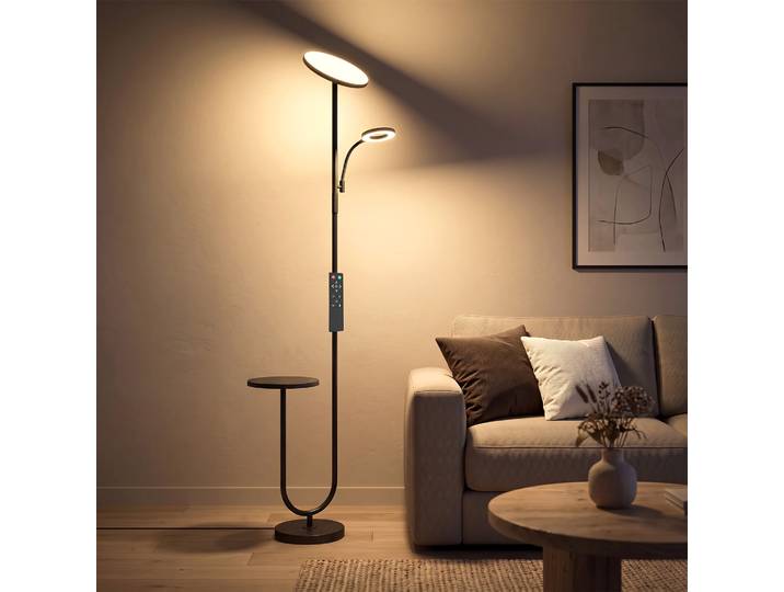HOMCOM Lampadaire LED Dimmable 42W Tablette Réglable Noir