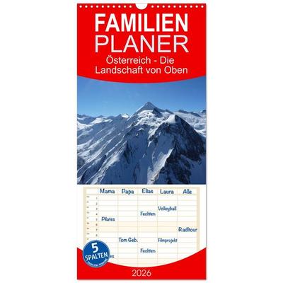 Familienplaner 2026 - Österreich - Die Landschaft von Oben mit 5 Spalten (Wandkalender, 21 x 45 cm) CALVENDO