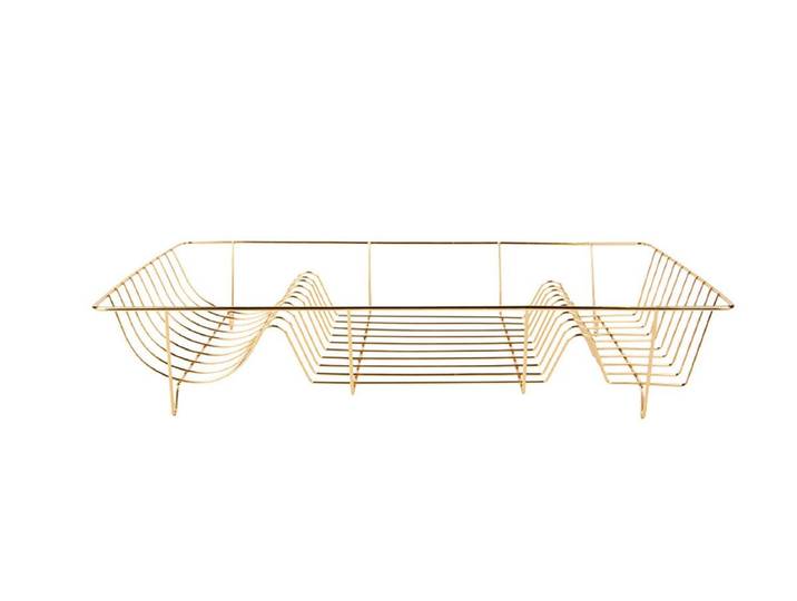 Abtropfgestell Lino – Goldfarbenes Design mit schwarzer Auffangschale - Gold - Luxusbetten24