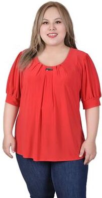 NY COLLECTION Short Sleeve Balloon Sleeve Top With Hardware