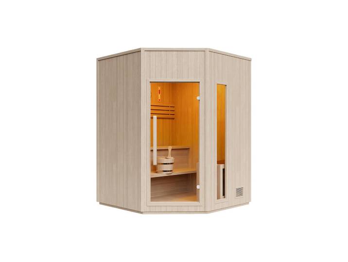 Vente-Unique Finnische Sauna - 6 Personen - holz - naturfarben hell Kotka, Naturfarben, Holz, Uni, 180x210x180 cm, Freizeit & Co, Wellness & Gesundheit, Sauna