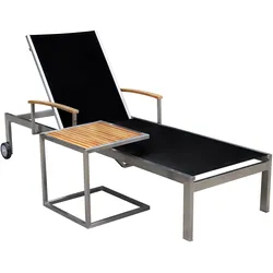 OUTFLEXX Sonnenliegen-Set, schwarz, Edelstahl/Teak, 195,5x74x35cm, mit Armlehnen, inkl. Beistelltisch 45x45cm, FSC®-zertifiziertes Produkt