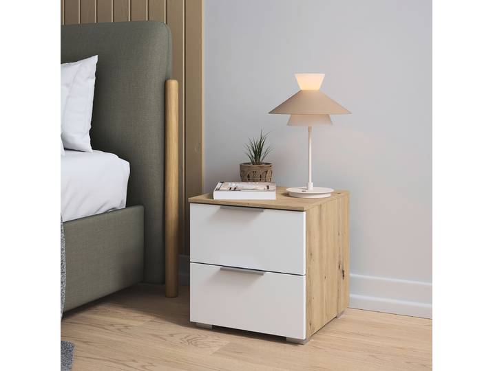 Nachtkommode 42cm 1er Set Holz/Weiß/Alpinweiß/Eiche Artisan Dekor Aluminium