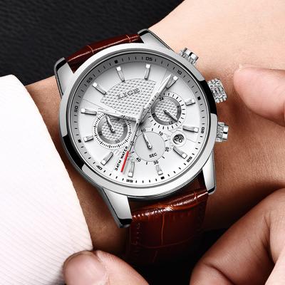 Handpicked Choices Men's Military Chronograph Leather Watch Quartz Sport Wristwatch With Date Display And Water Resistance silver White