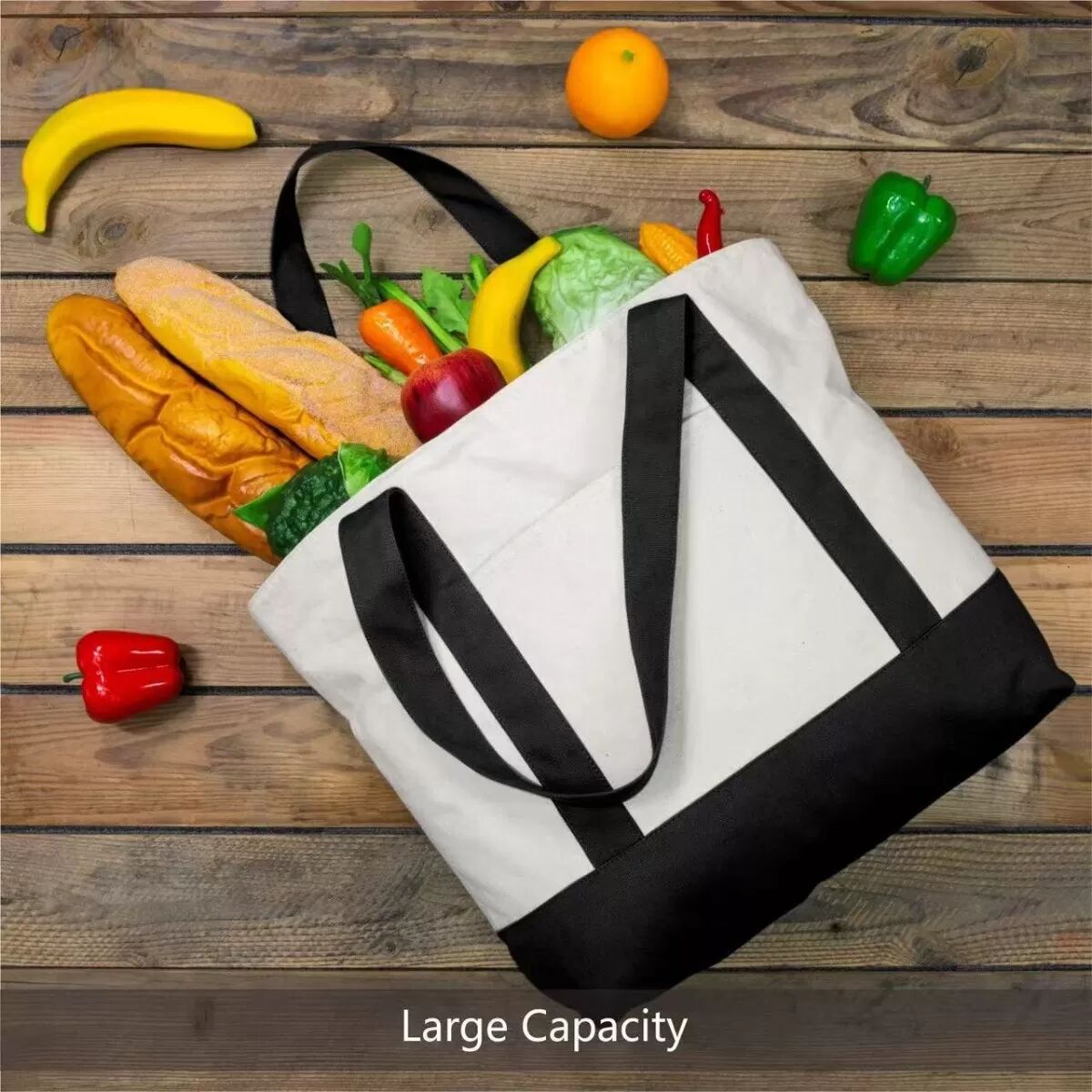 INF Canvas Tote Bag kompatibel mit Black Base White Body - 44x32x12cm Große Kapazität Faltbarer Shopper