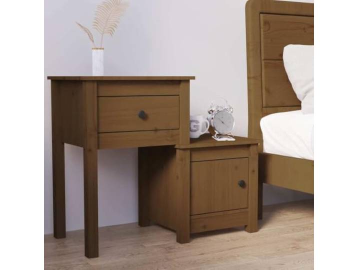 HEFZGDB Nachttisch Honigbraun 79,5x38x65,5 cm Massivholz Kiefer mit Schublade und Türfach für Stauraum und Flexible Montage