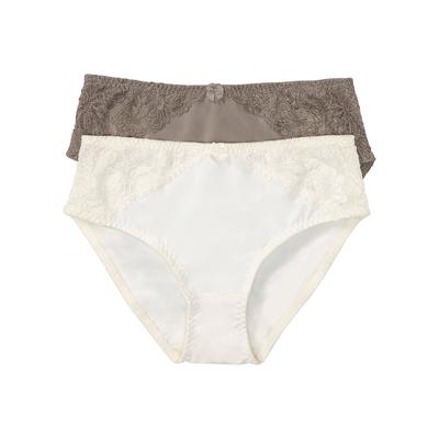 Maxislip BONPRIX, Damen, Gr. 48/50 (XL), 2 Stk., beige (creme, taupe), Obermaterial: 80% Polyamid, 20% Elasthan. Netzfutter: 90% Polyamid, 10% Elasthan. Spitze: 87% Polyamid, 13% Elasthan, Unterhosen, über die Hüfte geführt, mit floraler Spitze auf...