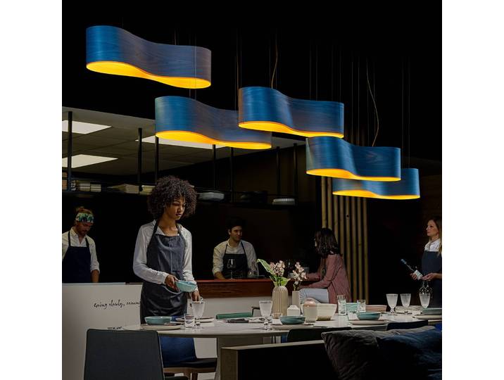 LZF LAMPS Designer Hängelampe New Wave, dimmbar, blau, für Wohn- / Esszimmer, Holz, Design, Pendelleuchte