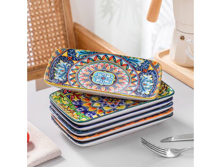 Assiettes de service rectangulaires en porcelaine Vancasso, 6/12 pièces, style bohème, 8,5 pouces, pour servir du bœuf, des aliments, des nouilles, des pâtes