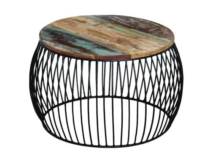 Table basse ronde en bois de récupération massif - ZERODIS - LE647 - Blanc - Laqué - Vintage