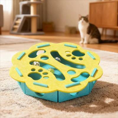 Inspired Finds Interactive Felt Cat Puzzle Tunnel Box With Bell Ball Hunting Toy round Yellow