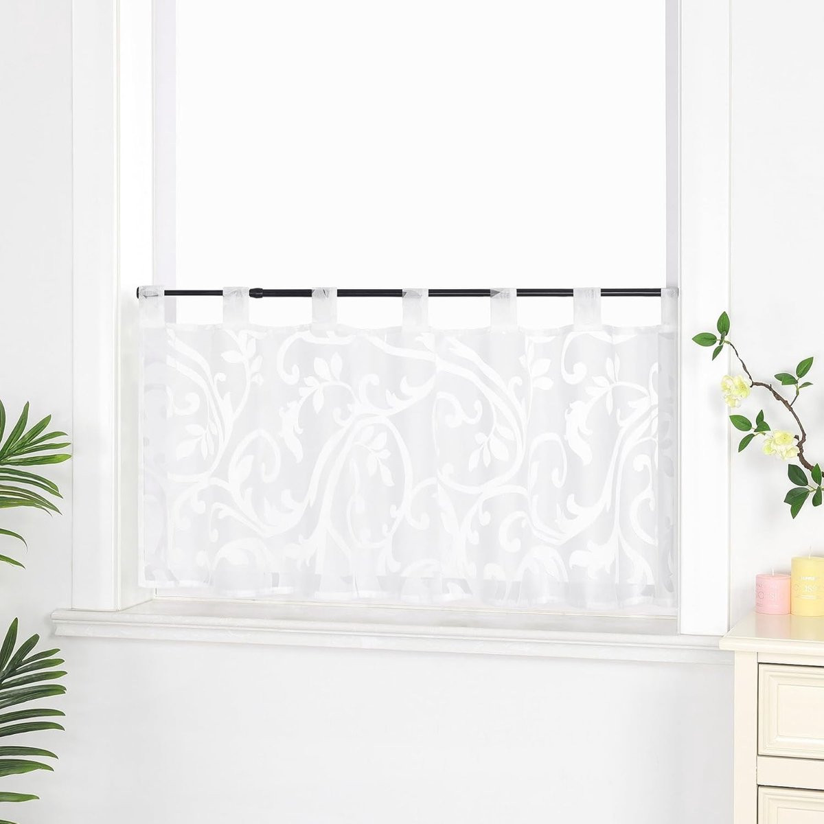 Vitrage Bistrogordijn Kort Wit met Gestreept Patroon - 45 x 120 cm