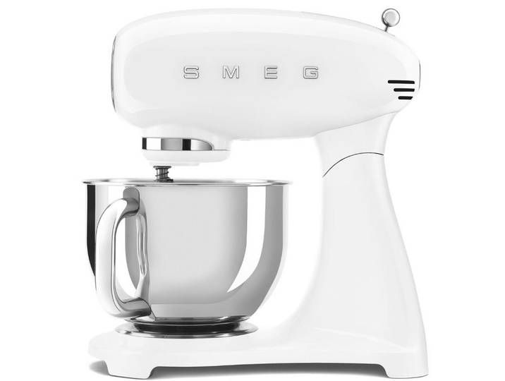 Smeg Küchenmaschine 50's Style, Weiß, Metall, Kunststoff, 4,8 L, 40.5x37.8x22.1 cm, rutschfeste Stellfüße, Sicherheitsabschaltung bei gekipptem Motorkopf, Sicherheitsverschluss für Rührschüssel, Überlastungsschutz, Spritzschutz, Küchengeräte, Küchenmaschinen