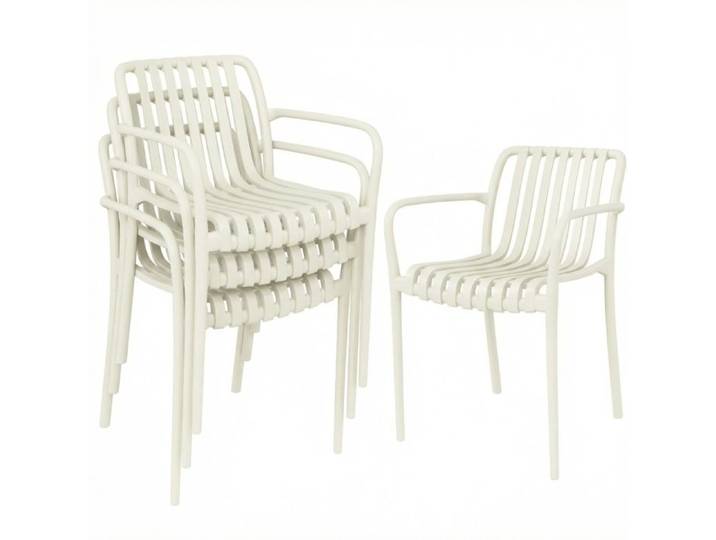 Chaises de jardin 4 set chaises en terrasse empilables avec accoudoirs design lamell Ergonomique coloris blanc crème