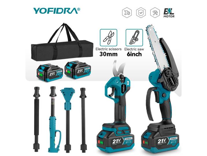 Sécateur électrique télescopique sans fil YOFIDRA, cisailles de jardin haute performance, compatible avec batterie Makita 21V.