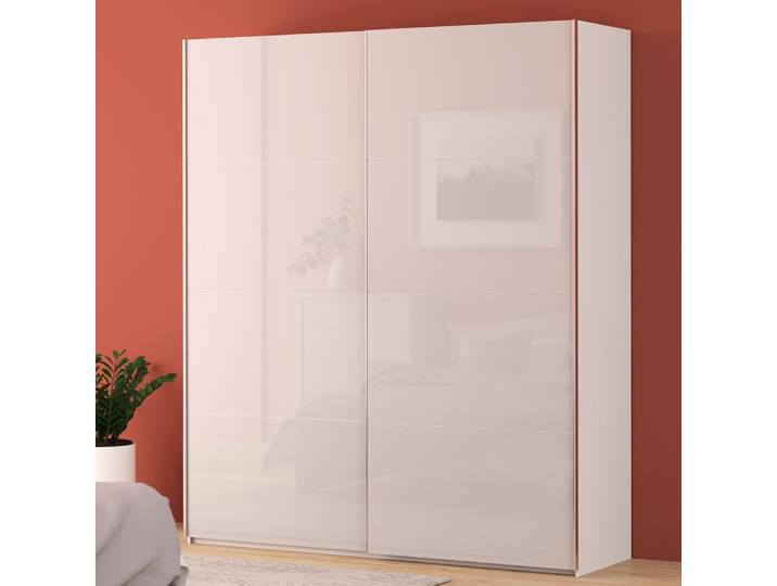 Schwebetürenschrank FORTE Fittio, Made in Europe, 2 Schiebetüren, modernes Design , weiss (weiß, weiß glanz), B:200,1cm H:235cm T:61,2cm, Holzwerkstoff, Schränke, Schwebetürenschrank, Höhe 2,35 mtr, stehende Montage
